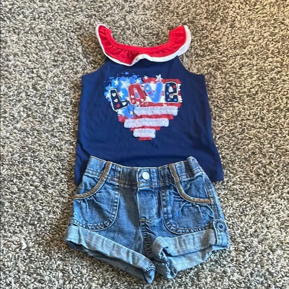 Carter's  Patriotic Red, White, and Blue Girls Matching Tank Top and Shorts Set